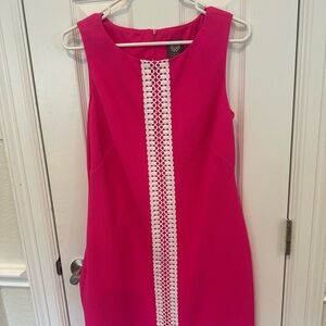 Vince Camuto Pink Midi Dress with White Detailing
